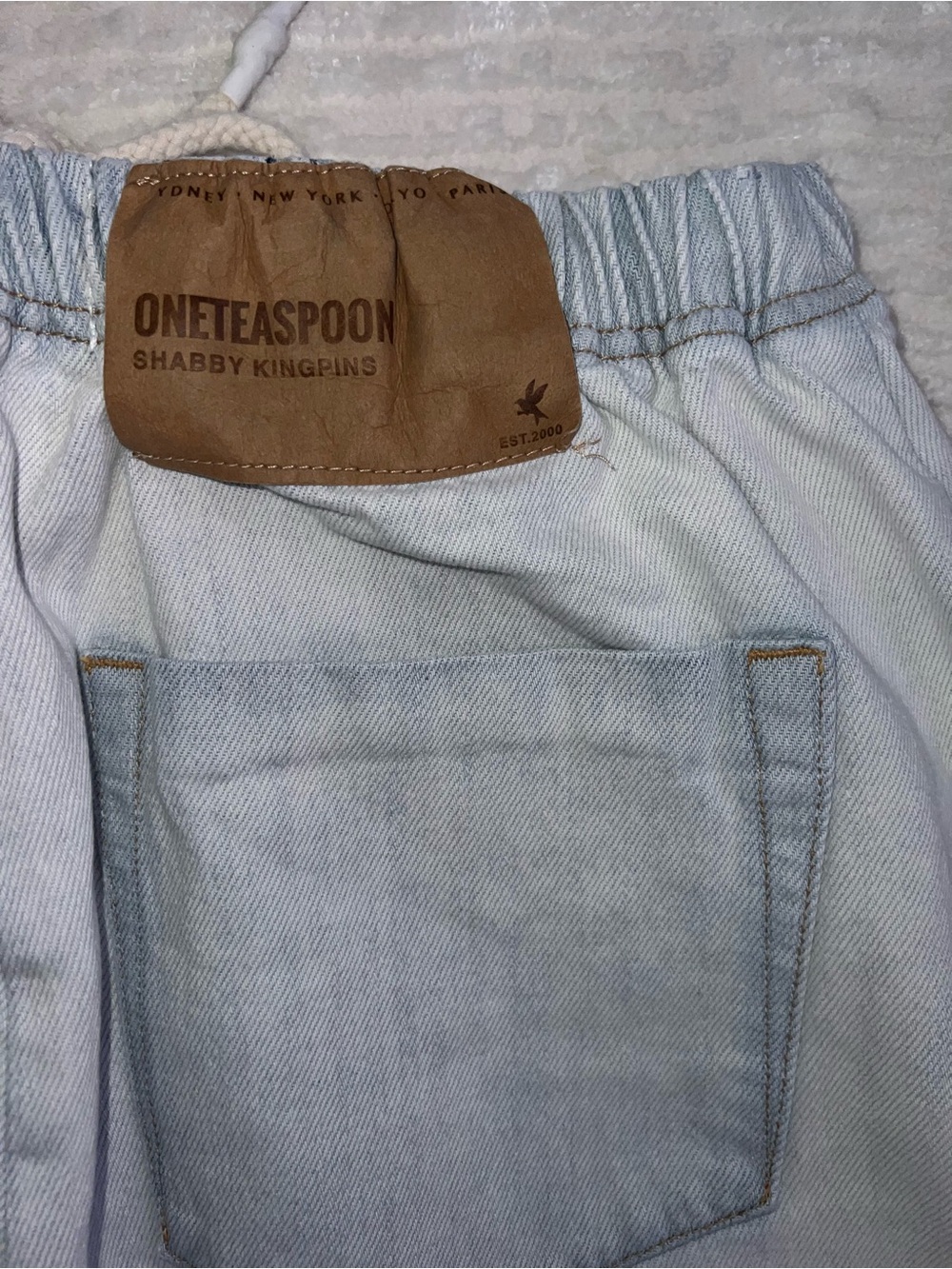 One Teaspoon Light Blue Relaxed Denim Drawstring Cropped Joggers - Picture 4 of 6